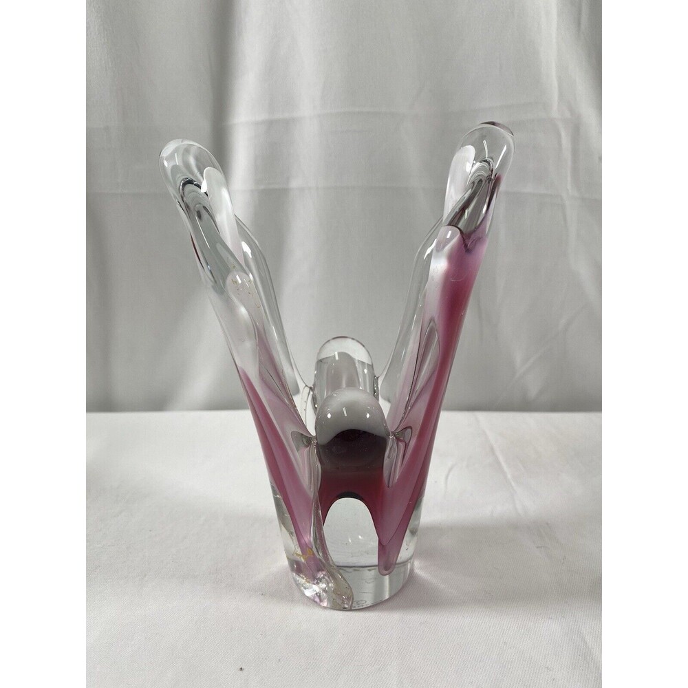 Flygsfors Coquille Swedish Paul Kedelv Art Glass Vase Sculpture Pink Singed READ